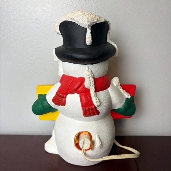 Vintage Ceramic Snowman Lights Up 8” Winter Christmas Decor Lamp Electric - Picture 4 of 11